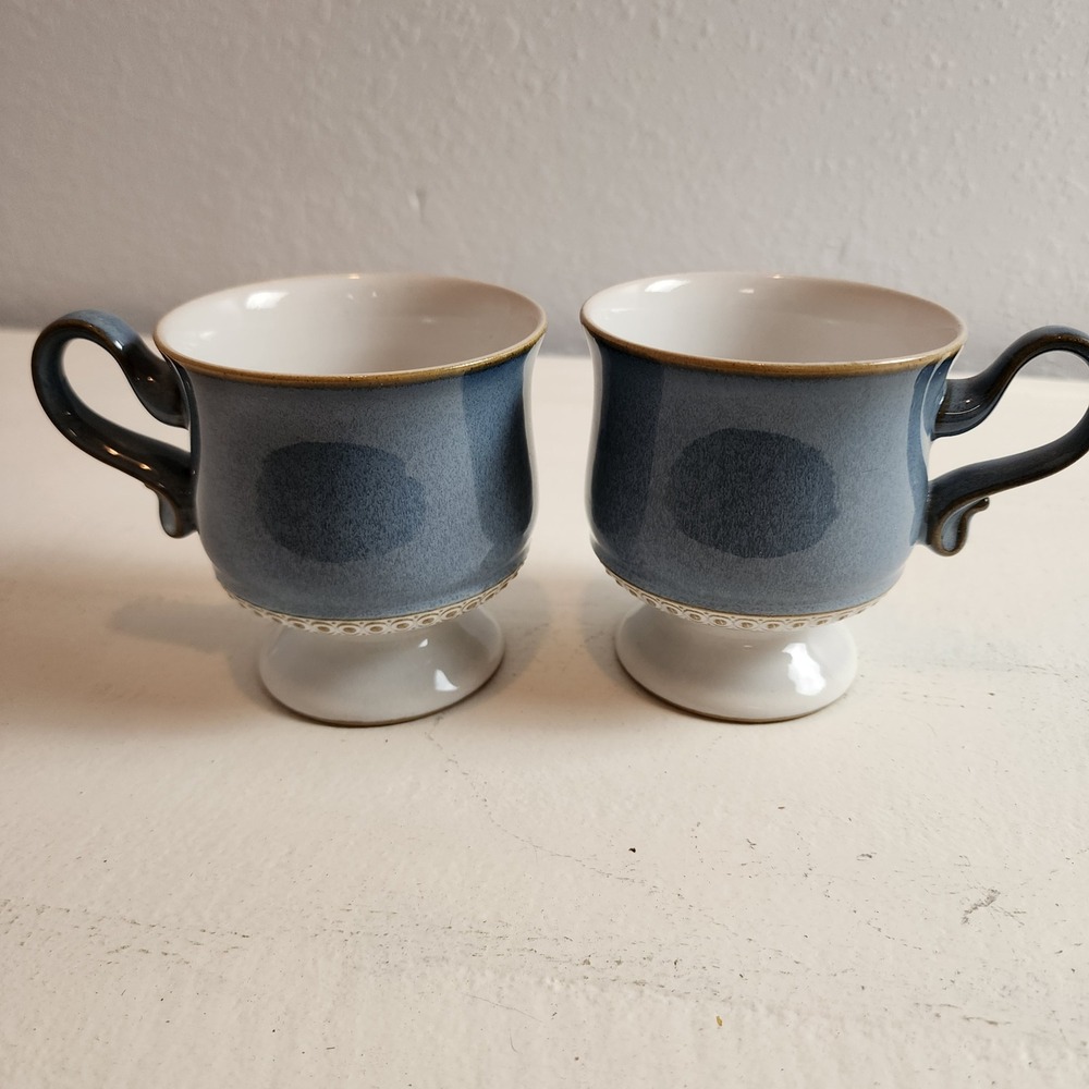 Set of 2 Blue Footed Coffee Mugs Tea‎ Cups Pedestal Base Home Decor